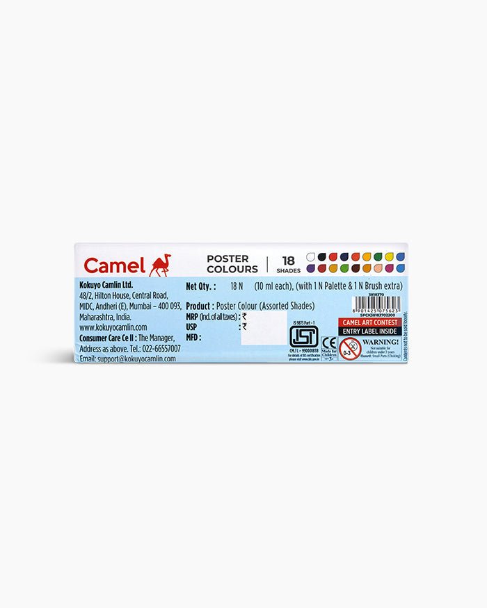 Camel Student Poster Colors - Assorted Carton Pack of 18 Shades in 10 ml - Canaduo